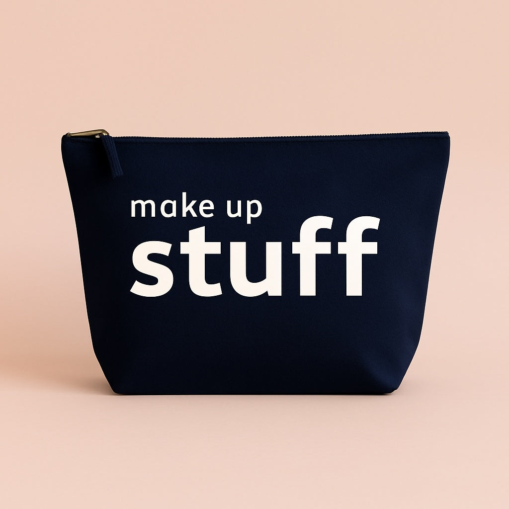 Make Up Stuff Canvas Pouch - Natural – Fun Cosmetic Bag for Makeup & Travel Essentials