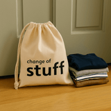 Change of Stuff Canvas Drawstring Bag - Natural – Keep those Clean Clothes Organised!