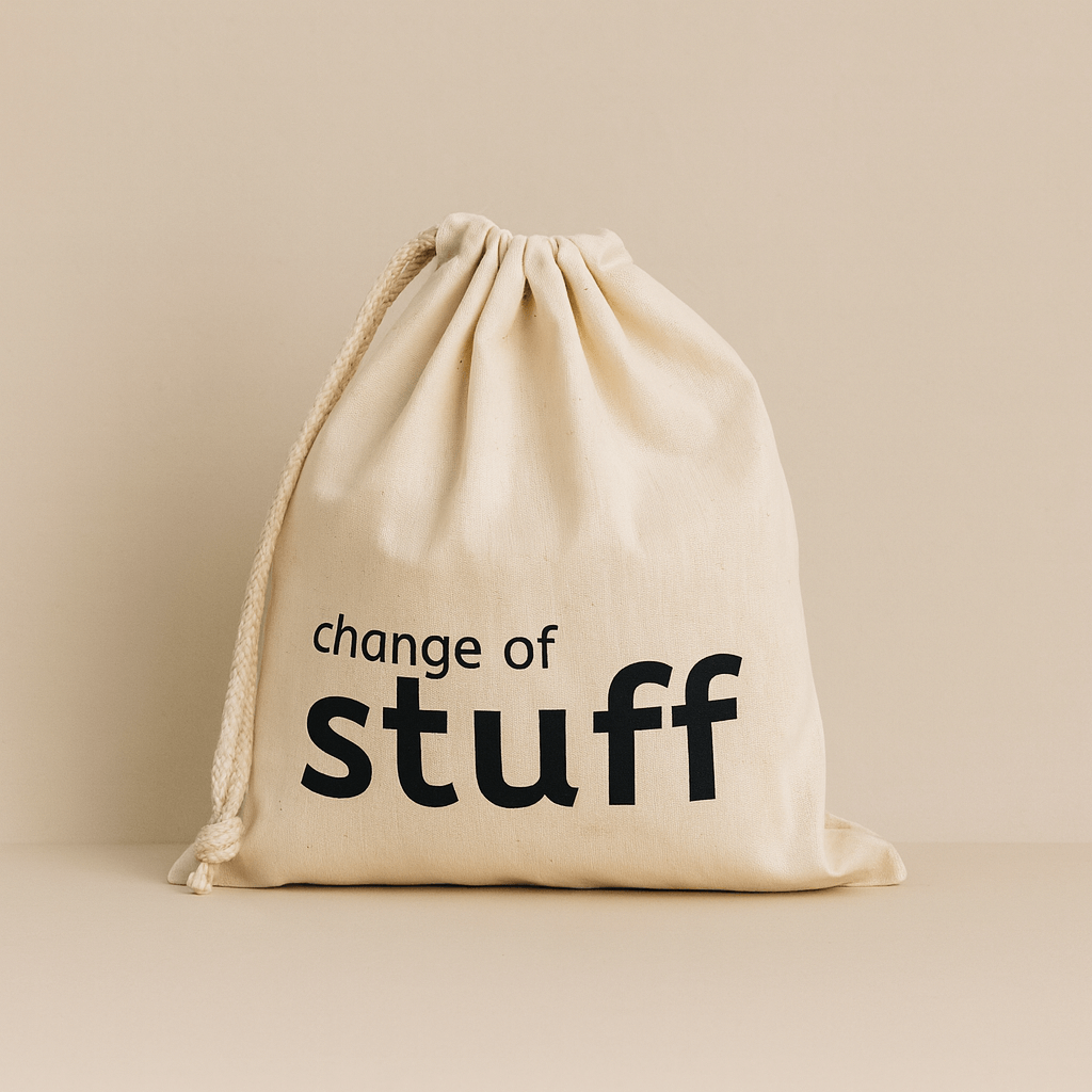 Change of Stuff Canvas Drawstring Bag - Natural – Keep those Clean Clothes Organised!